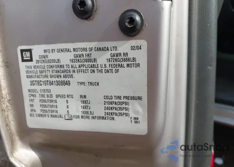 2004 GMC Sierra 1500 Sle z USA, uszkodzony, nr VIN 2GTEC19T841308849